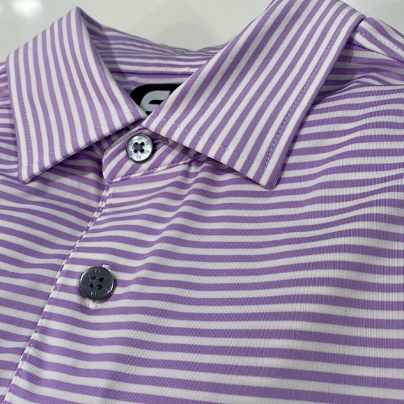 FootJoy Performance Polo Short Sleeve Large Purple White Striped Golf Shirt - Picture 12 of 12